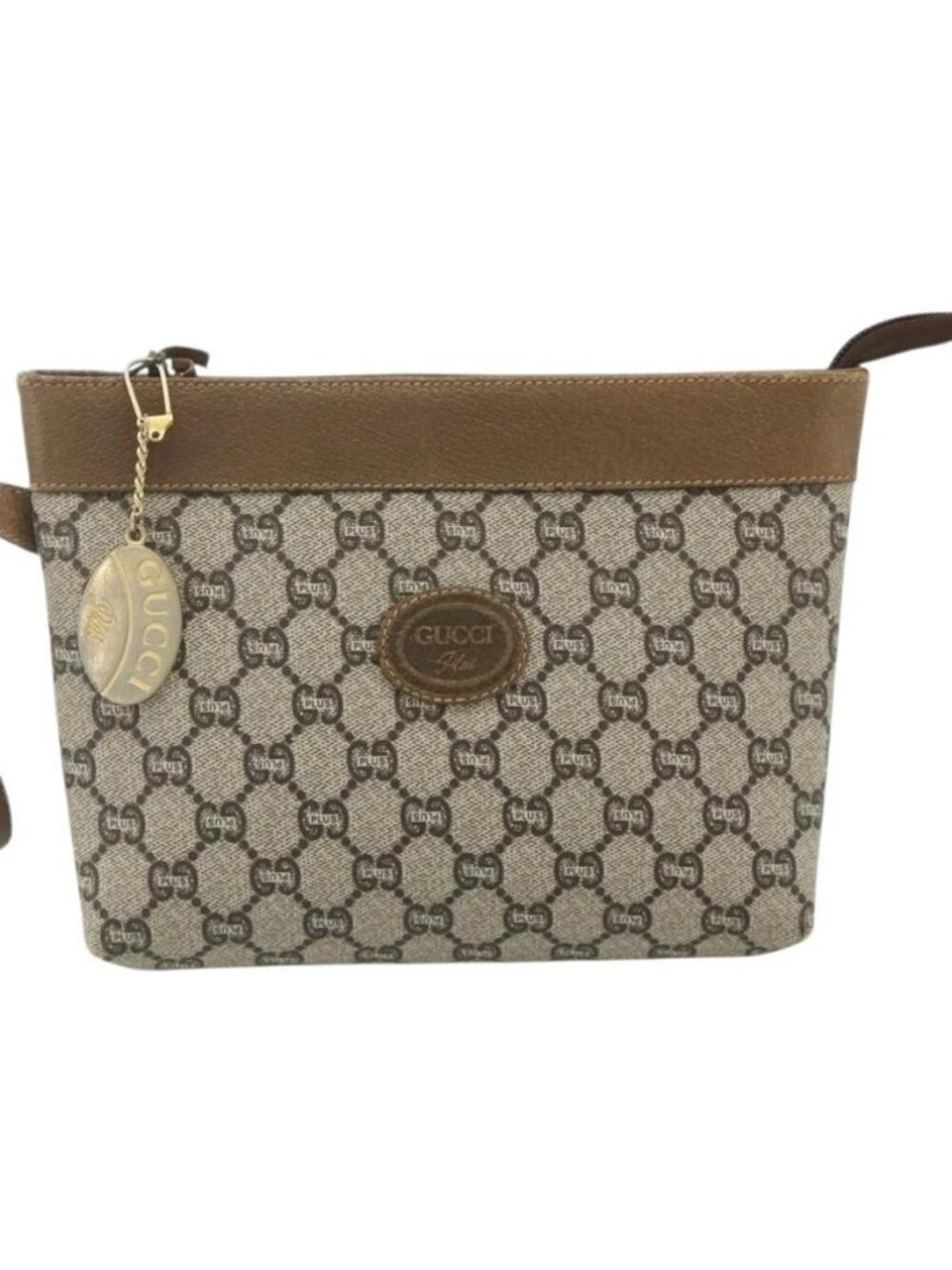 GUCCI GG Plus Supreme Clutch Bag PVC Gold Beige Auth bs34715